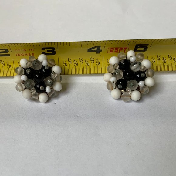 Black, White, Grey & Clear Bead Clip On Earrings - Picture 2 of 2